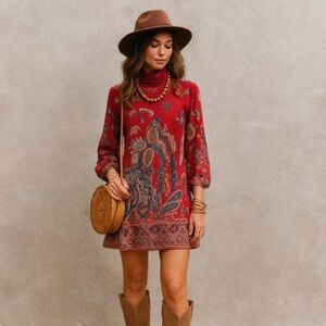 SOFT SURROUNDINGS red paisley boho tunic dress|small